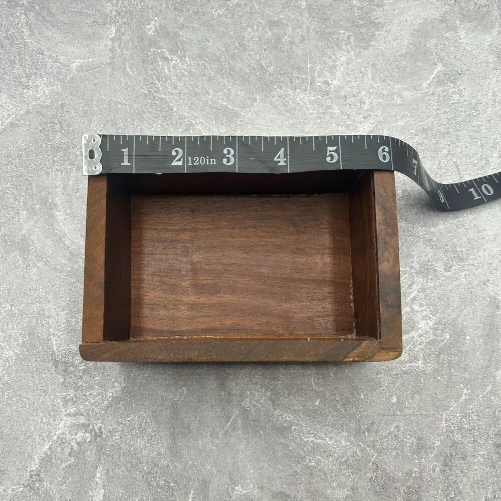 Vintage Hand Carved Wooden Trinket Jewelry Box Engraved Traditional Urns